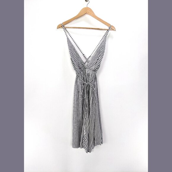 Elan Size S Womens Strappy Open Back Black and White Striped Fit and Flare Dress - Picture 2 of 8